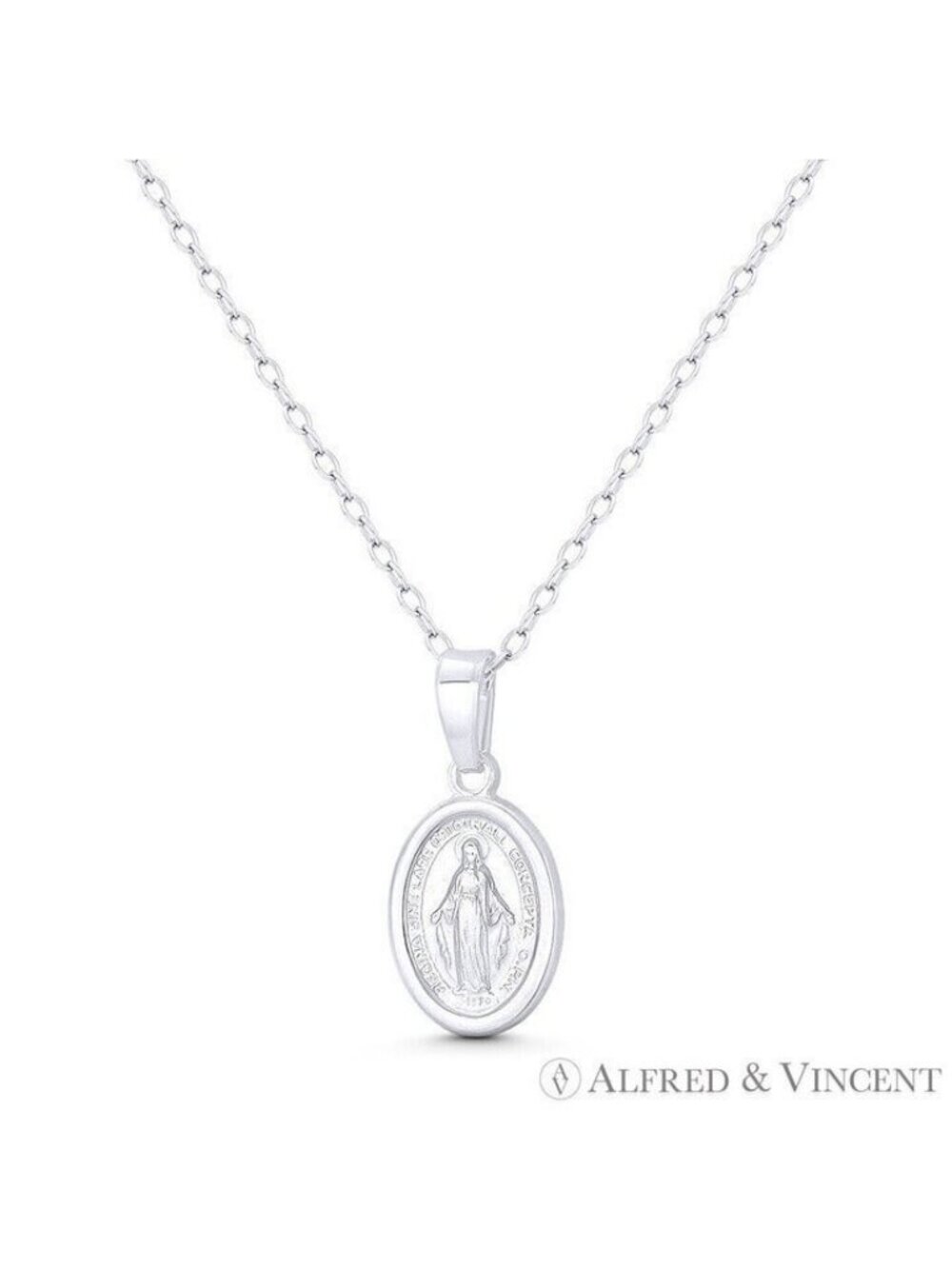 Holy Mother Mary Miraculous Medal Marian Cross Pendant in .925 Sterling Silver